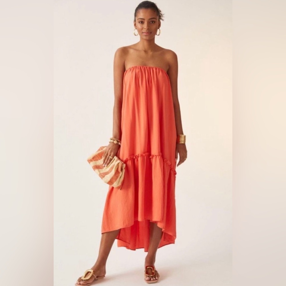 Anthropologie Orange strapless dress Size XS